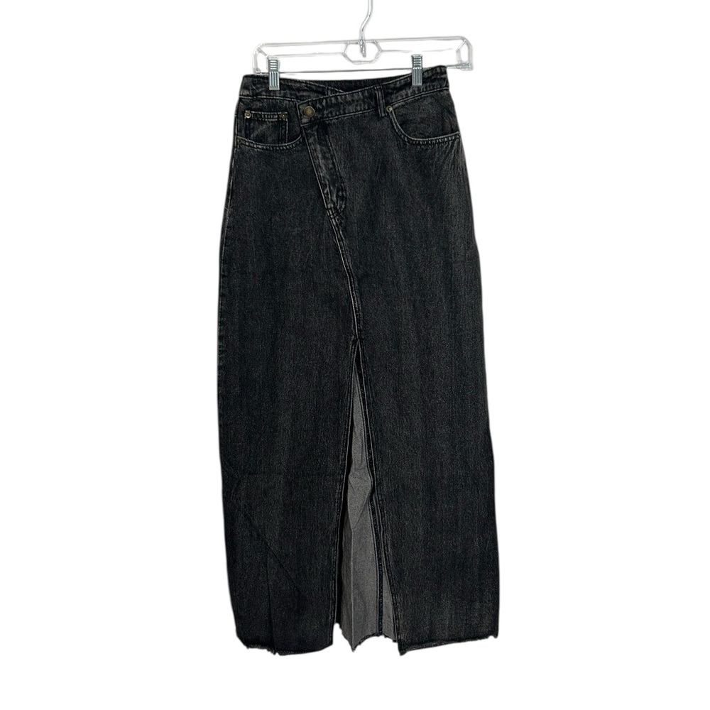 Dressed in Lala Maxi Black Denim Slit Skirt small Casual Fashion Slant NWT - Picture 2 of 10